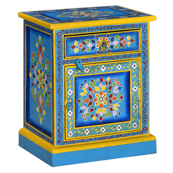vidaXL Bedside Cabinet Turquoise, Yellow, Multicolor Solid Mango Wood
