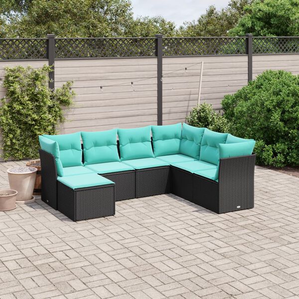 vidaXL Garden Sofa Set Black Poly Rattan, Powder-Coated Steel 7-piece set