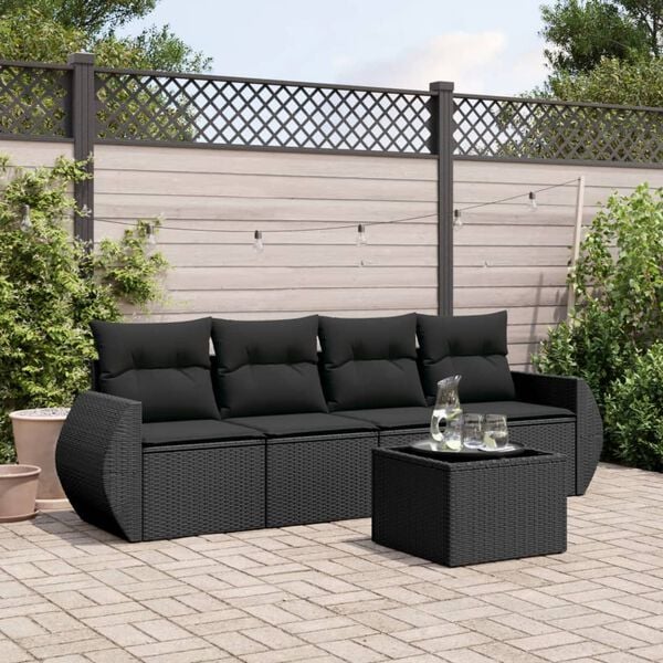 vidaXL Garden Sofa Set Black PE rattan, powder-coated steel, tempered glass