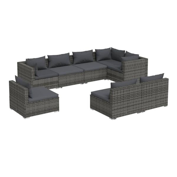 vidaXL Garden Lounge Set Grey PE rattan, powder-coated steel, plastic