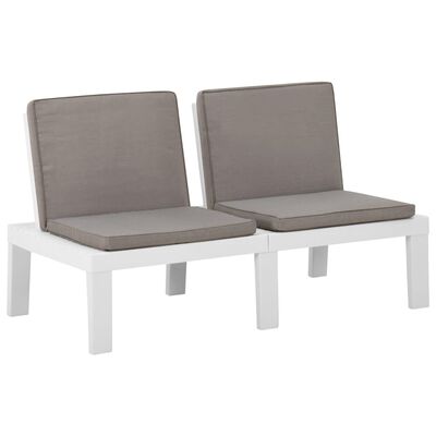 vidaXL Patio Lounge Bench with Cushion Plastic White