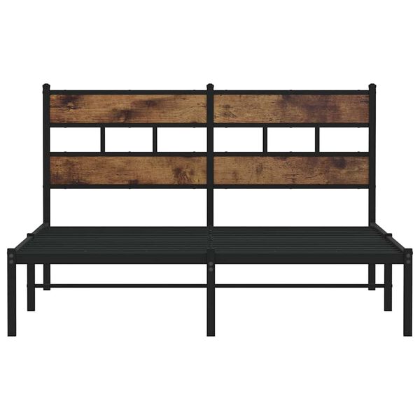 vidaXL Bed Frame Black, Smoked Oak Iron, Engineered Wood Full Bed Frame