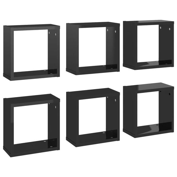 vidaXL Cube Shelf Set of 6 Glossy black Engineered wood Compact