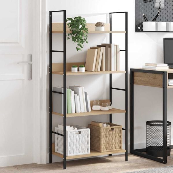 vidaXL Shelf Cabinet Oak and Black Engineered Wood and Steel Compact