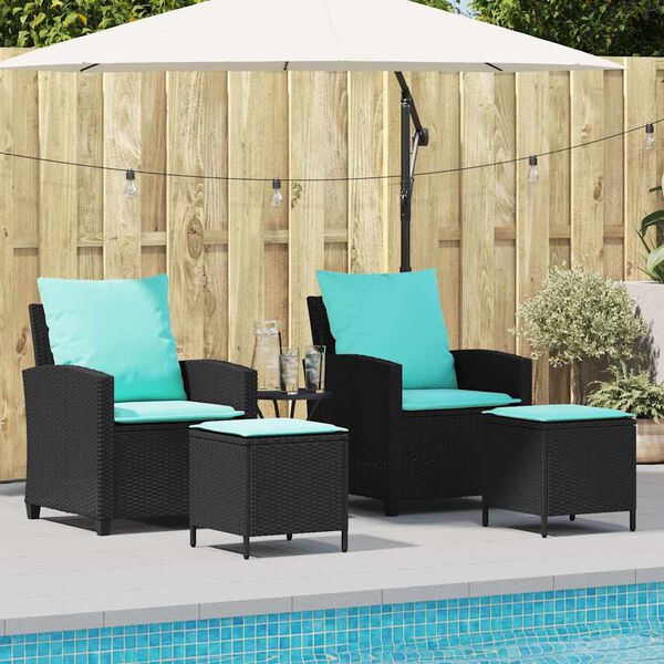 vidaXL 4 Piece Patio Sofa Set with Cushions Black Poly Rattan