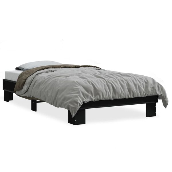 vidaXL Bed Frame Black Engineered wood, metal, plywood Small single