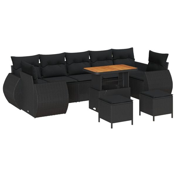 vidaXL Garden Sofa Set Height-Adjustable 10 pcs Black poly rattan