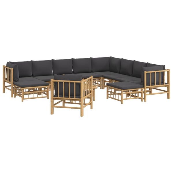 vidaXL Garden Lounge Set Dark grey cushions, natural bamboo frame
