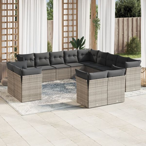 vidaXL Garden Sofa Set Grey PE Rattan, Powder-Coated Steel, Polyester Fabric