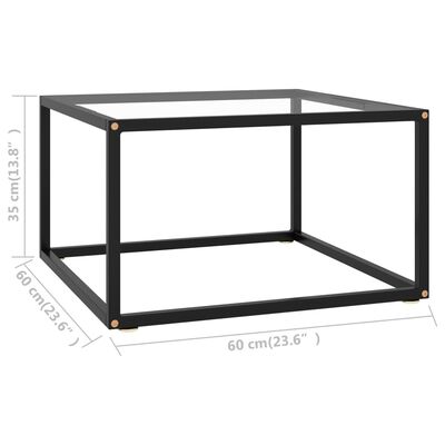 vidaXL Coffee Table Black with Tempered Glass 23.6"x23.6"x13.8"