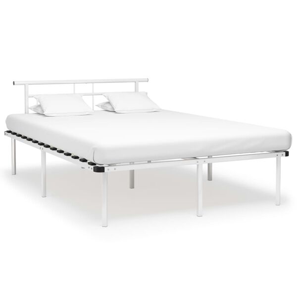 vidaXL Bed Frame White Powder-coated metal, plywood 55.1 x 78.7 in