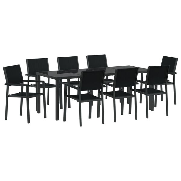 vidaXL Garden Dining Set 9 pcs Black Powder-Coated Steel