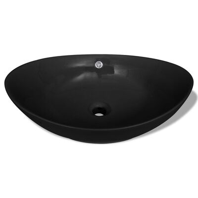Black Luxury Ceramic Basin Oval with Overflow 23.2" x 15.1"