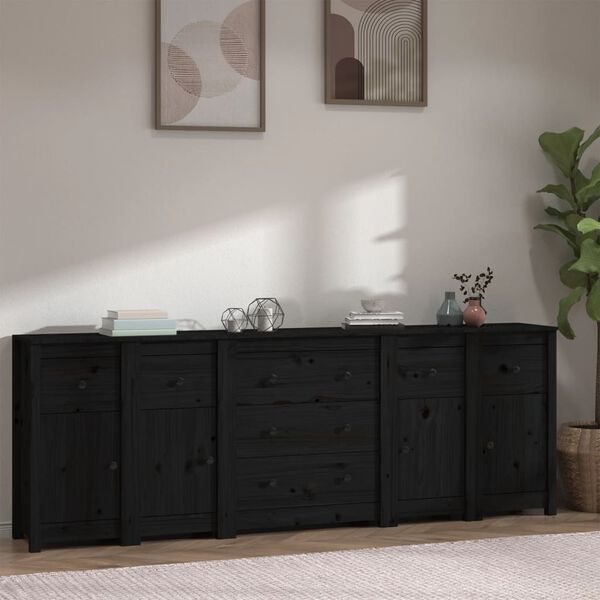 vidaXL Sideboard Black Solid pine wood Large Sideboard Rectangular