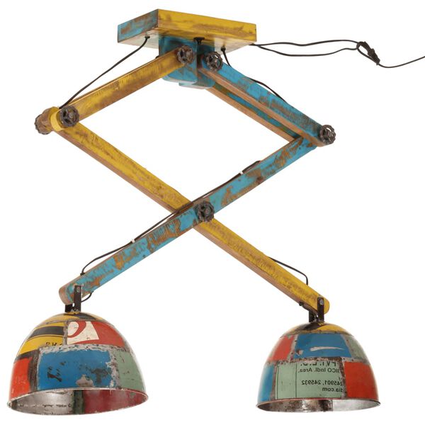 vidaXL Ceiling Lamp Multicolor Solid Mango Wood and Iron Medium