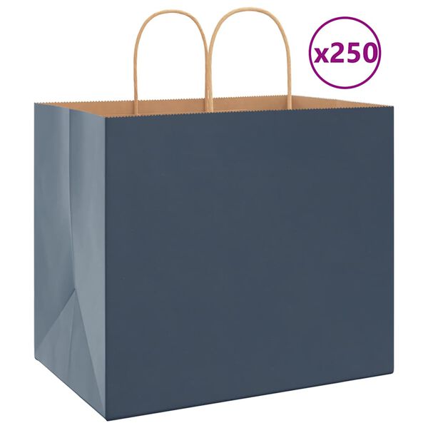 vidaXL Paper Bags 250 pcs with Handles Blue 12.6x8.7x11.0"