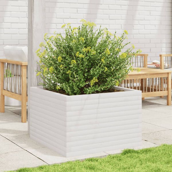 vidaXL Garden Planter White Solid Pinewood Medium Durable