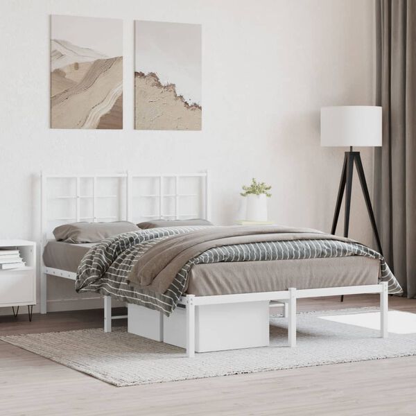 vidaXL Bed Frame White Powder-Coated Steel Double Bed Frame