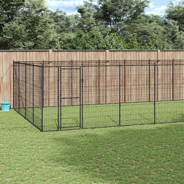 vidaXL Dog Kennel Black Powder-coated steel Large Dog Kennel