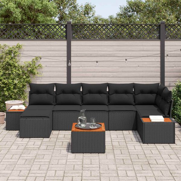 vidaXL Garden Sofa Set with Cushion 8 pcs Black Poly Rattan