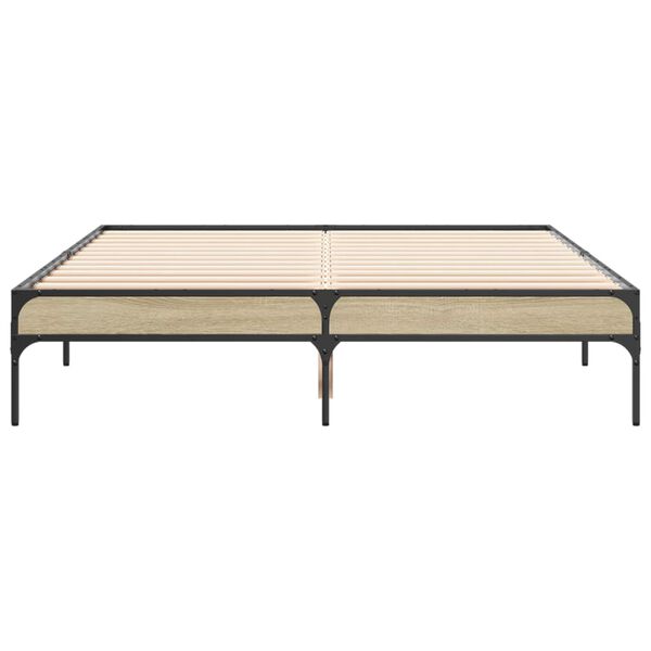 vidaXL Bed Frame Sonoma Oak Engineered wood, metal, plywood Full Durable