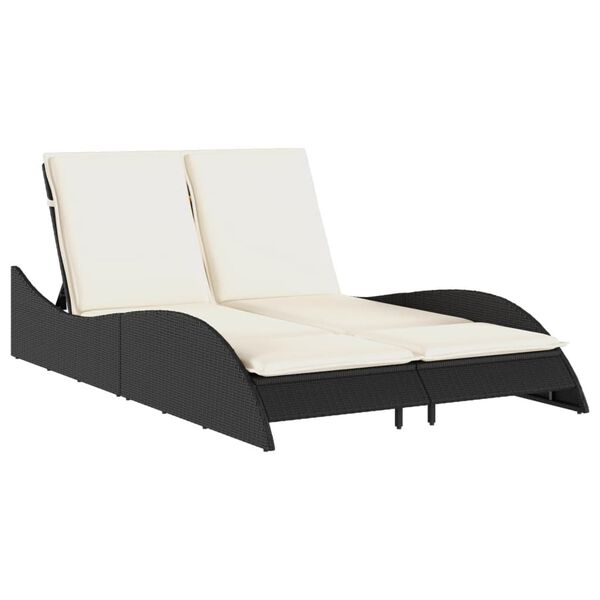 vidaXL Sun Lounger Black, Cream white PE rattan, Powder-coated steel, Foam