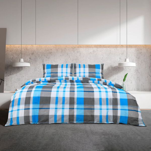 vidaXL Duvet Cover Set Blue and grey 100% Cotton 78.7 x 78.7 in