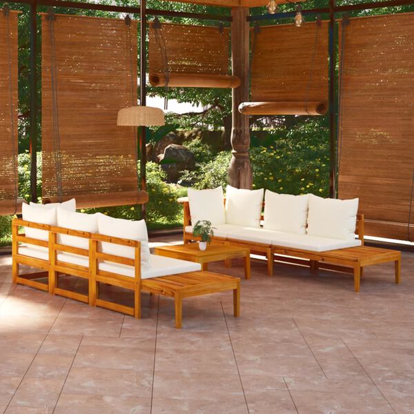 vidaXL Garden Lounge Set Cream White, Brown Solid Acacia Wood Large