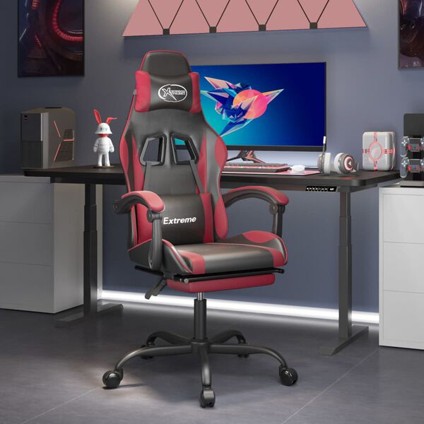 vidaXL Gaming Chair with Footrest Black and Wine Red Faux Leather