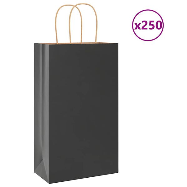 vidaXL Paper Bags 250 pcs with Handles Black 21x11x36 cm