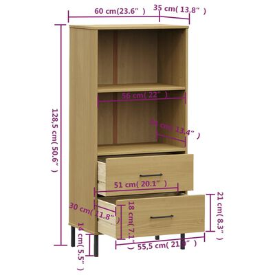 vidaXL Bookcase with 2 Drawers Brown 23.6"x13.8"x50.6" Solid Wood OSLO