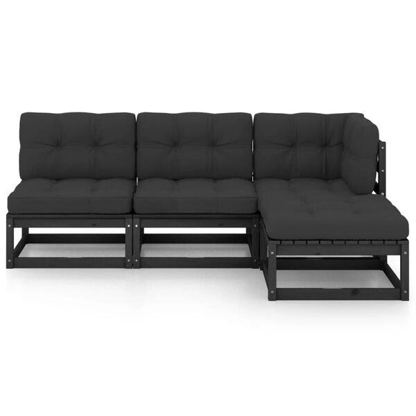 vidaXL Garden Lounge Set Black Solid pine wood, fabric (100% polyester)
