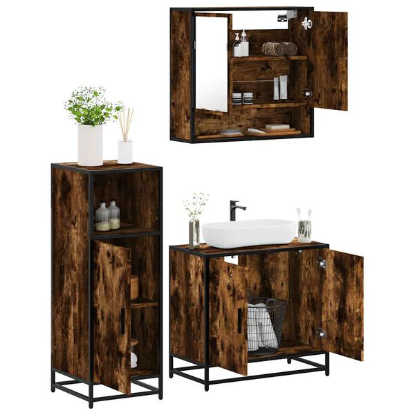 vidaXL Bathroom Furniture Set Smoked Oak Engineered wood, Metal, Glass