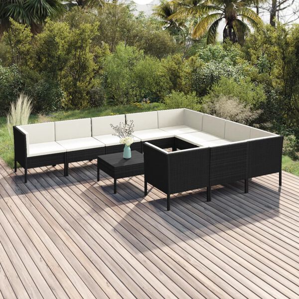vidaXL Garden Lounge Set Black PE Rattan Large Modular