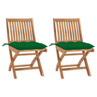 vidaXL Patio Chairs 2 pcs with Green Cushions Solid Teak Wood