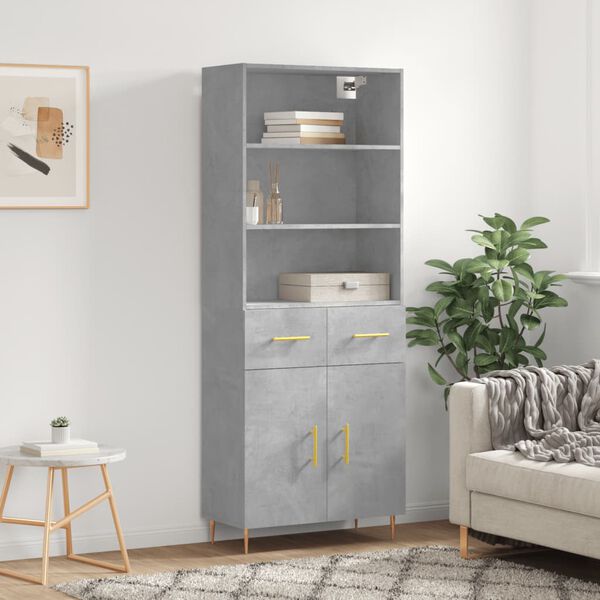 vidaXL Highboard Concrete grey Engineered wood, Metal Tall Highboard