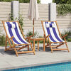 vidaXL Folding Beach Chair Blue and White Solid Wood Eucalyptus and Fabric