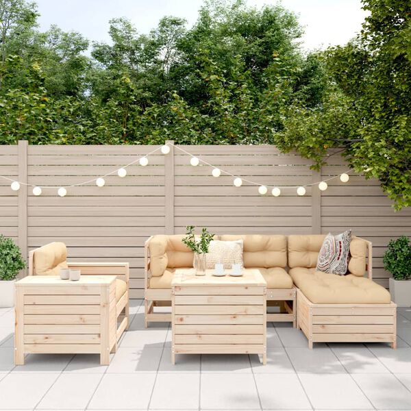 vidaXL Garden Sofa Set Natural Wood Brown Solid pine wood 7 Piece Set