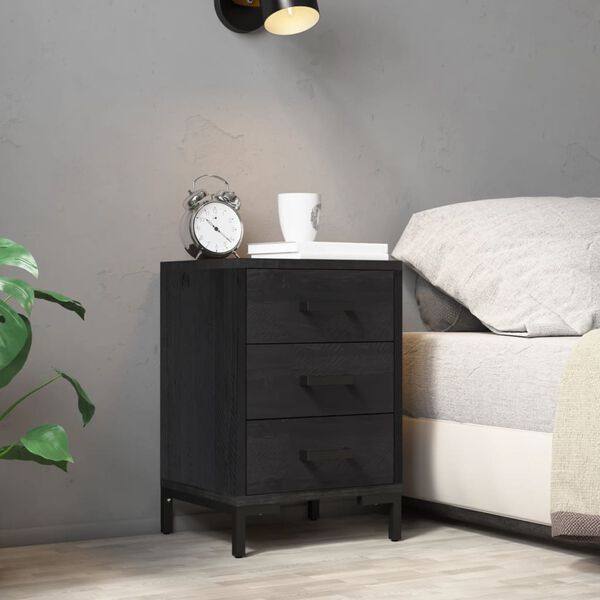 vidaXL Bedside Cabinet Black Solid pine wood, Metal Small