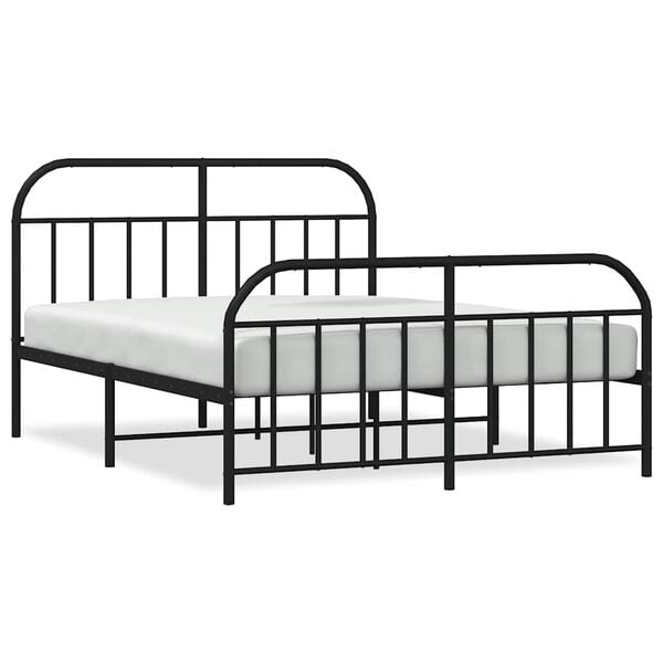 vidaXL Bed Frame Black Powder-Coated Steel Large Bed Frame Rectangular
