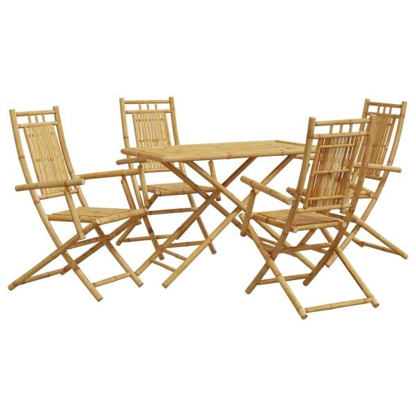 vidaXL Garden Dining Set Natural Bamboo Bamboo Medium Foldable