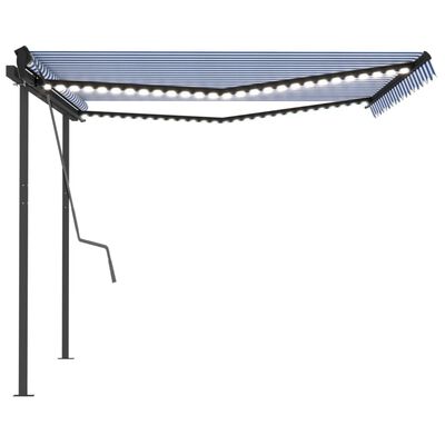 vidaXL Manual Retractable Awning with LED 13.1'x9.8' Blue and White