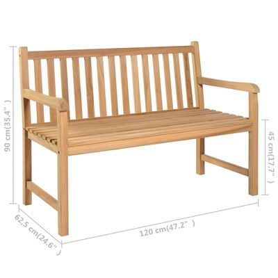 vidaXL Patio Bench with Black Cushion 47.2" Solid Teak Wood