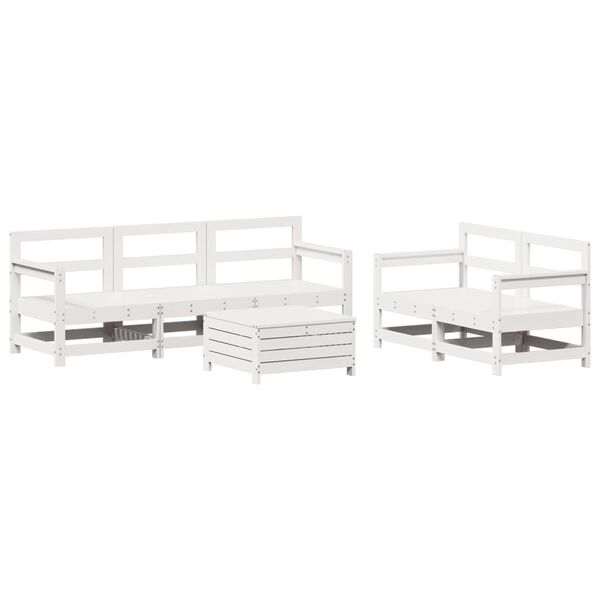 vidaXL Garden Sofa Set White Solid Pine Wood, Plywood 6 Piece Set