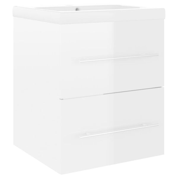 vidaXL Sink Cabinet With Basin High gloss white Engineered wood, Ceramic