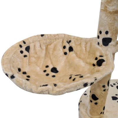 Cat Tree Scratching Post 87" - 94" 1 Condo Beige with Paw Prints
