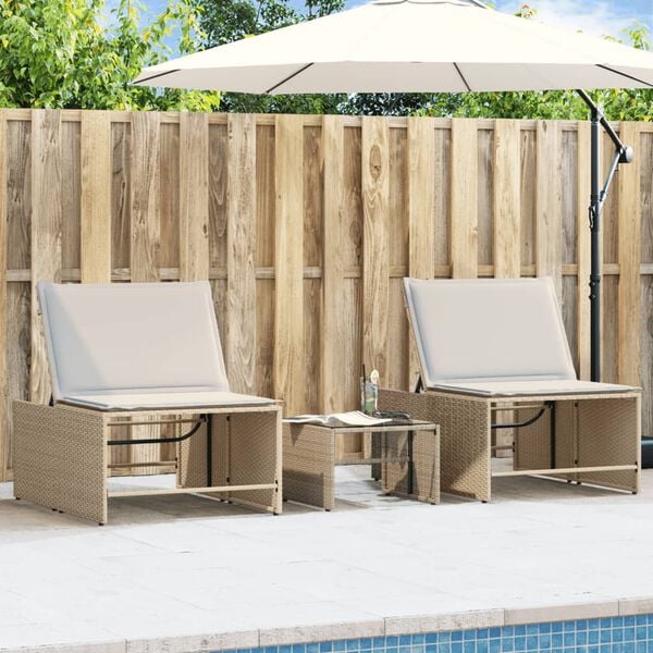 vidaXL Sun Lounger Beige, Cream white PE rattan Standard