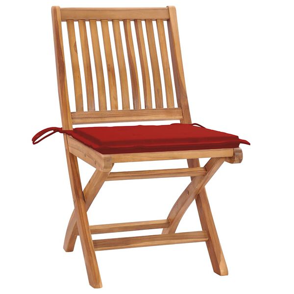 vidaXL Patio Chairs 2 pcs with Red Cushions Solid Teak Wood