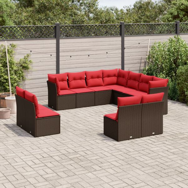 vidaXL 11 Piece Patio Sofa Set with Cushions Brown Poly Rattan
