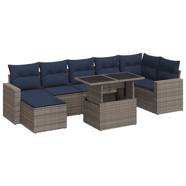 vidaXL 8 Piece Patio Sofa Set with Cushions Gray Poly Rattan Acacia